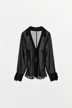 ZARA ПОЛУПРОЗРАЧНАЯ БЛУЗА С ЗАКЛЕПКАМИ, ЧЕРНЫЙ
