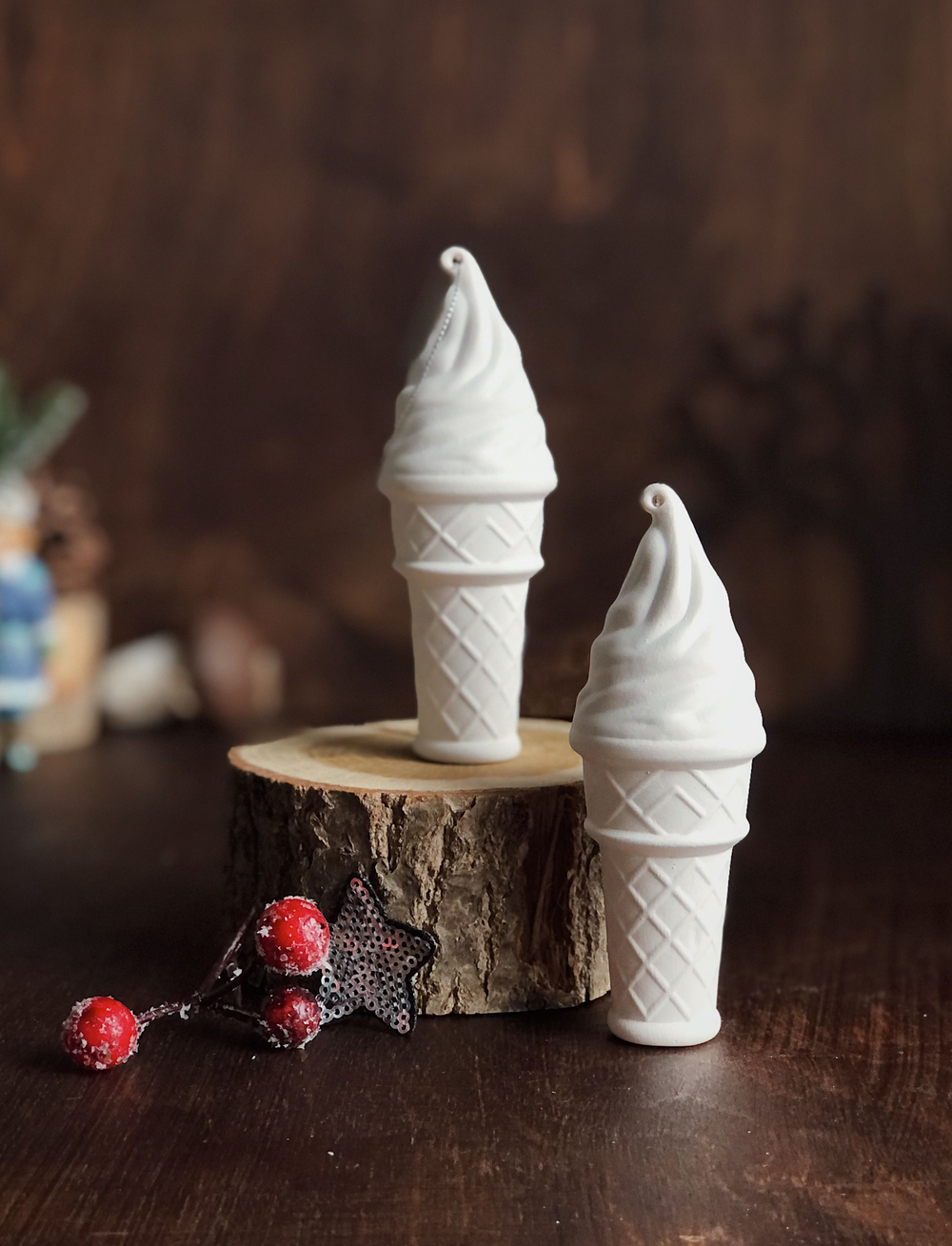 Елочная игрушка "Мороженое рожок", фарфор, 12x4 см, упаковка, для росписи