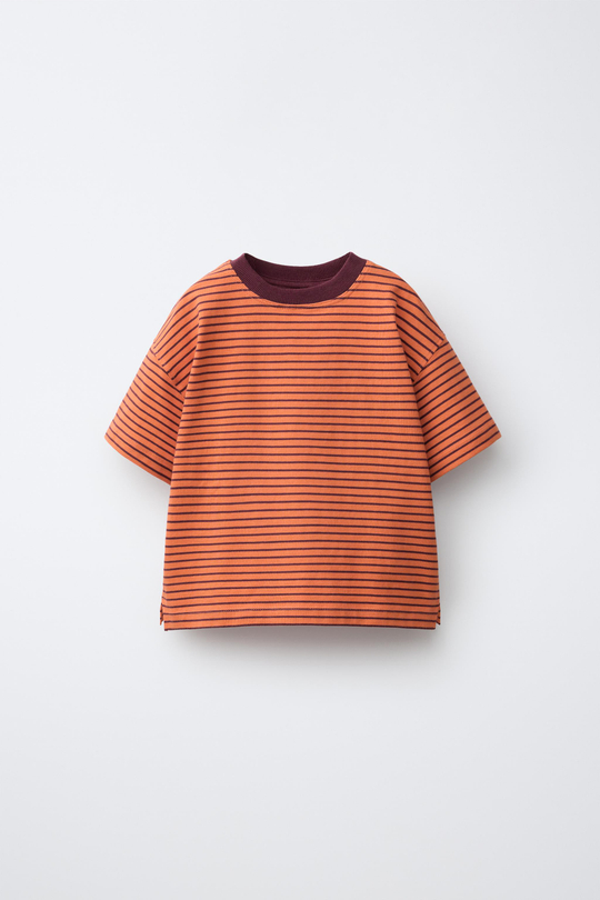 ZARA ФУТБОЛКА В ПОЛОСКУ, ЦВЕТ ЖЖЕНОГО АПЕЛЬСИНА