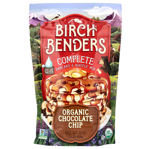 Birch Benders, комплексная смесь для блинов и вафель, органическая шоколадная крошка, 454 г (1 фунт)