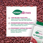 NaturesPlus, Herbal Actives, красный ферментированный рис, 60 капсул (600 мг в 1 капсуле)