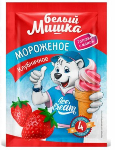 Смесь д/приготов.морож. Белый Мишка Клубника саше 65гр/25