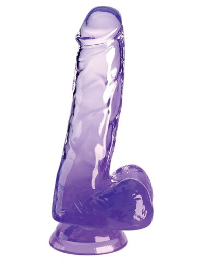 Фиолетовый фаллоимитатор с мошонкой на присоске 6’’ Cock with Balls - 17,8 см. (Цвет: фиолетовый)