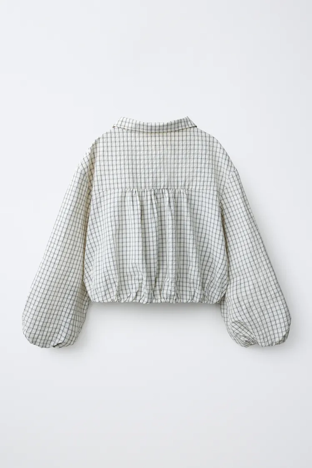 ZARA РУБАШКА В КЛЕТКУ ФАСОНА «БАЛЛОН», ЭКРЮ/ЧЕРНЫЙ