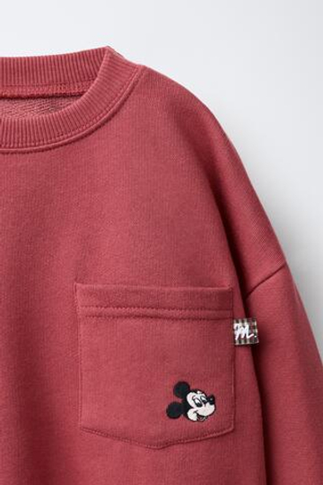 ZARA ТОЛСТОВКА С ВОРОТНИКОМ-СТОЙКОЙ, ЭКРЮТОЛСТОВКА С ВЫШИВКОЙ MICKEY MOUSE © DISNEY, БУРГУНДИ