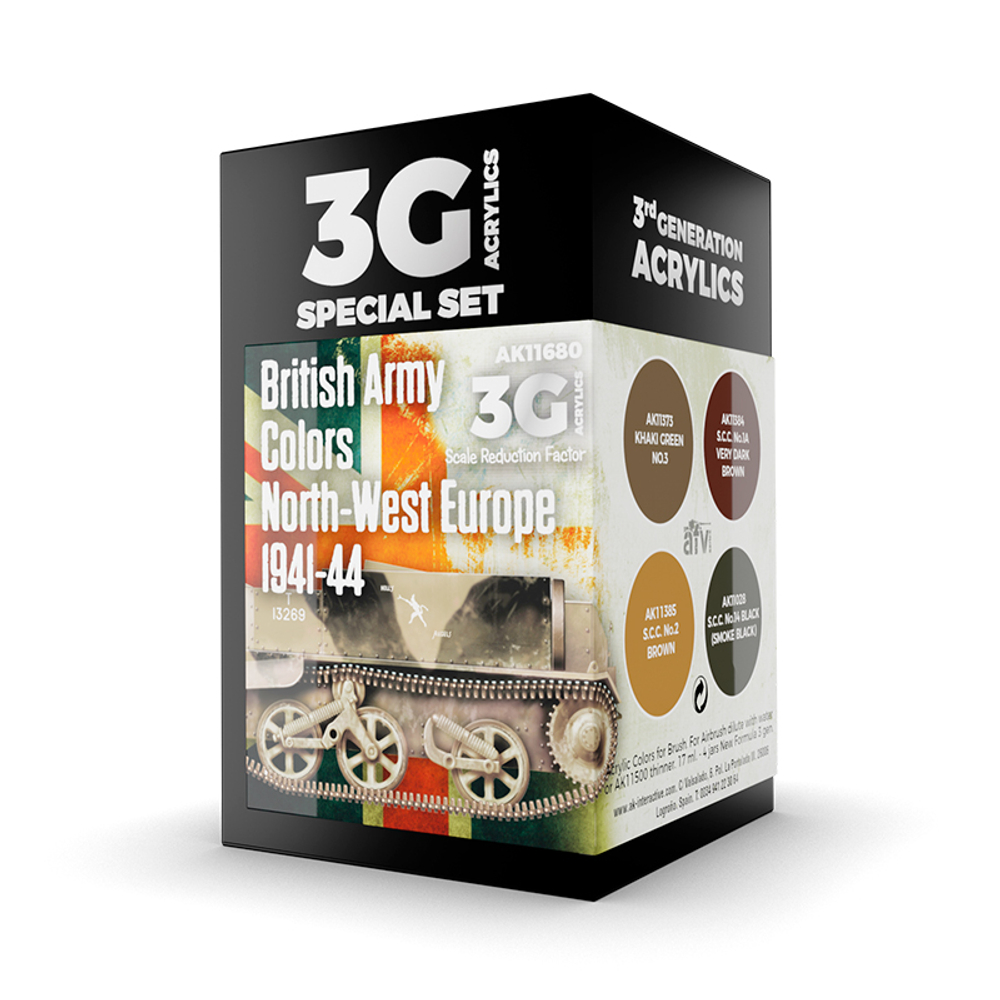Набор красок AK Interactive British Army Colors Europe 1941-44 Set 3G, 4 краски