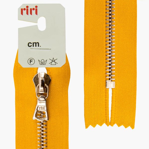 Молния металл RIRI Т6 (6 мм) 1 зам., н/раз., 16 см, Ni, атласная тесьма, цв.5339, горчичный, 1 шт