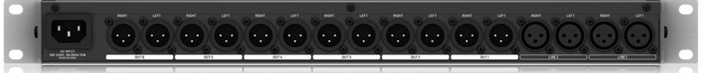 Behringer ZMX2600 зонный микшер, 6 зон, 2 стереовхода, 6 стереовыходов, переключение зон mono/stereo, индик. вых. уровня, балансные входы и выходы XLR