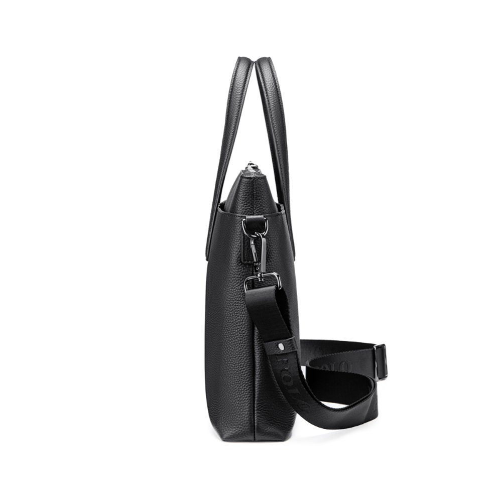 POLO Top Grain Cow Leather Men"s Crossbody Bag, Shoulder Bag Briefcase Large Men"s Black