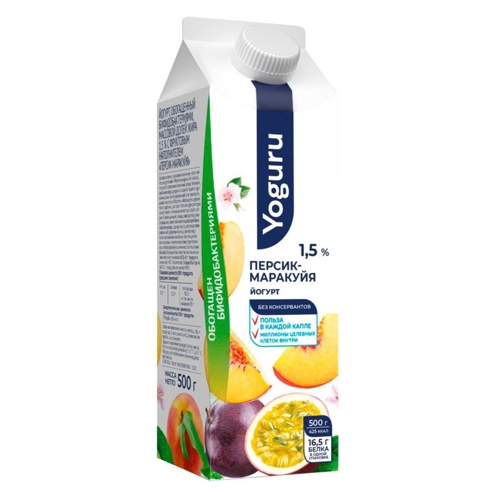 Йогурт Yoguru персик маракуйя 1,5% 500гр
