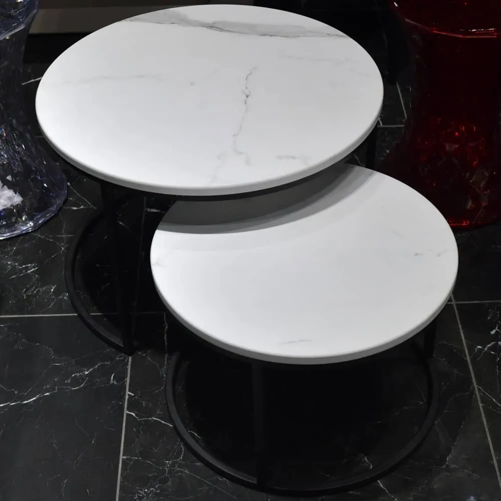 Набор кофейных столиков Bradex Home ов Tango белый мрамор с чёрными ножками, 2шт