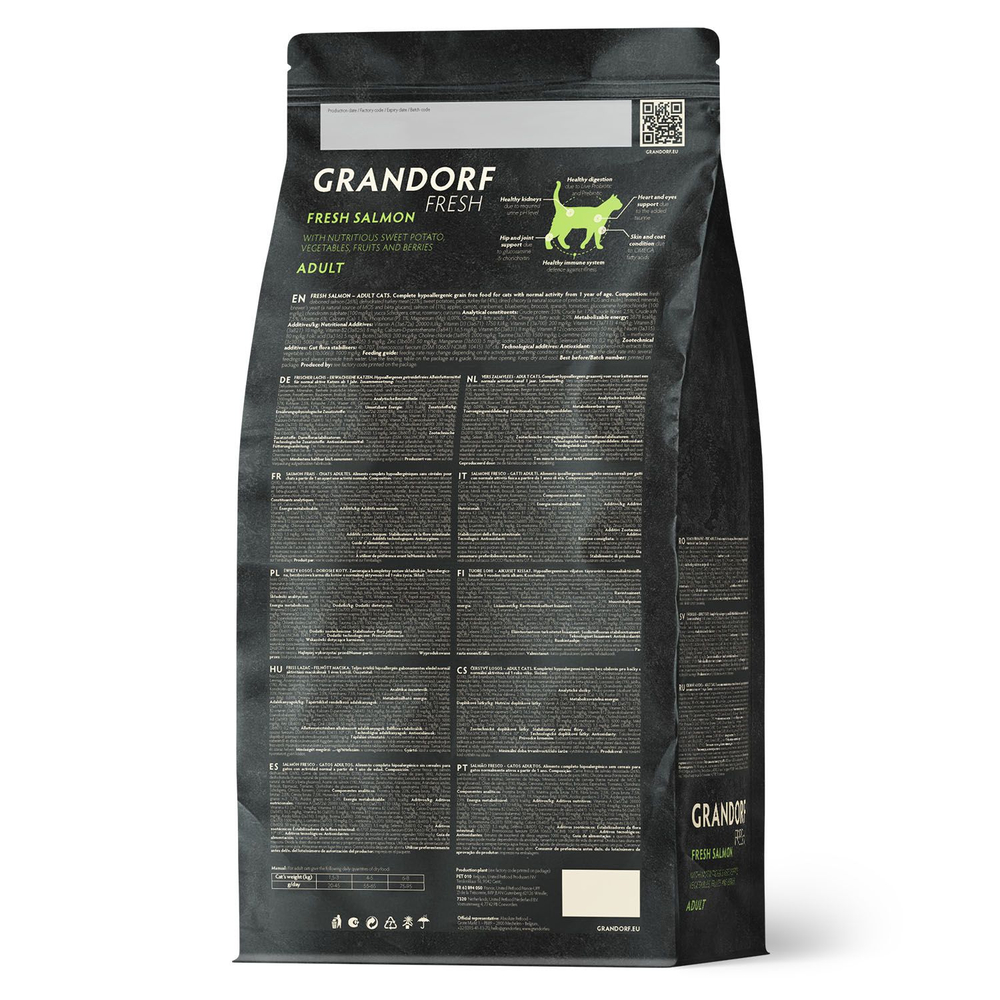 Сухой беззерновой корм GRANDORF Fresh ADULT для кошек, лосось с бататом 2 кг
