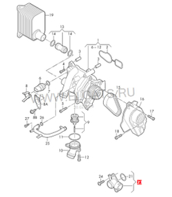 Тройник системы охлаждения / фланец помпы / Audi / Volkswagen / Seat / Skoda / RVLT-06J121132G