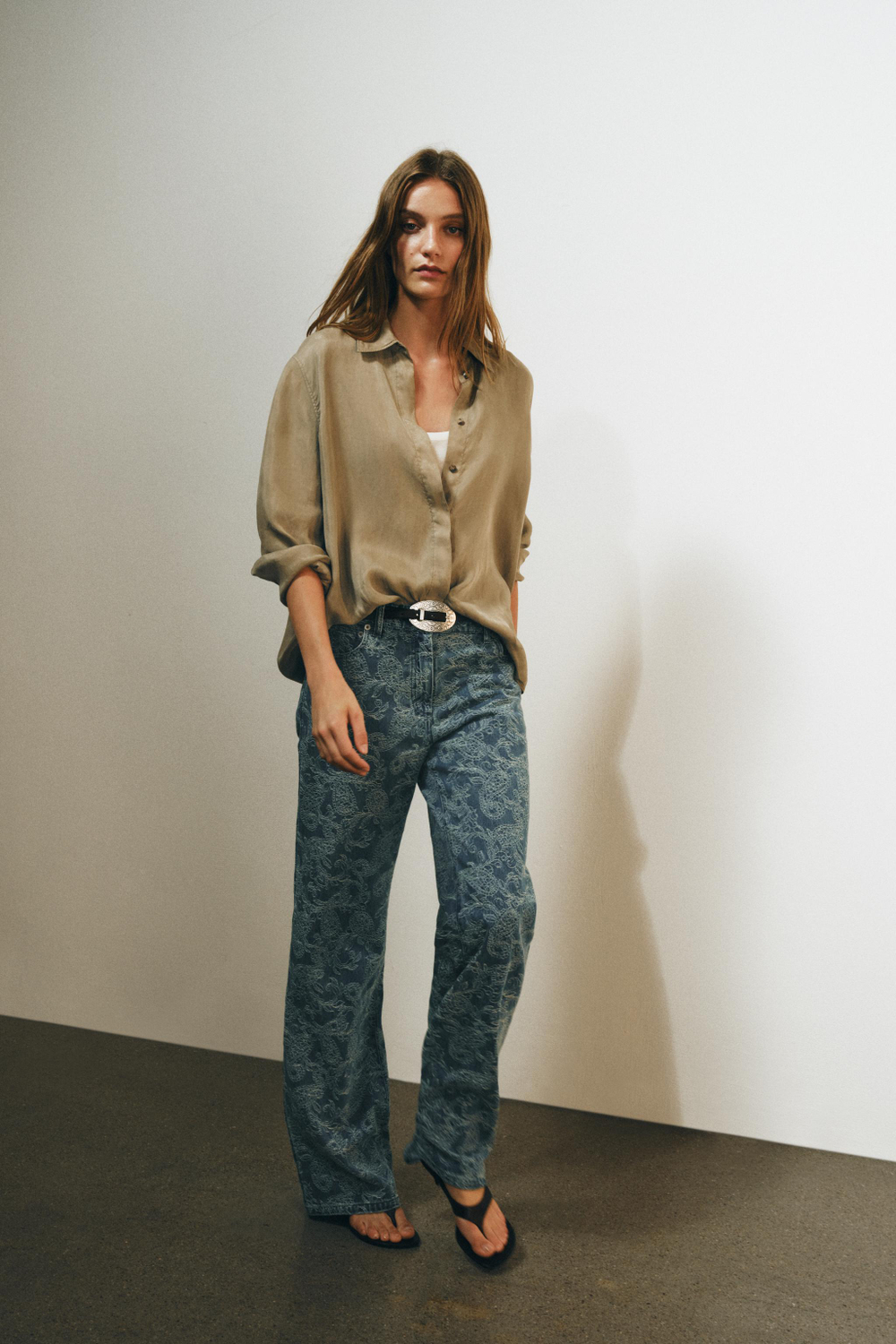 ZARA РУБАШКА ИЗ ЛИОЦЕЛЛА — ZW COLLECTION, СВЕТЛО-КОРИЧНЕВЫЙ