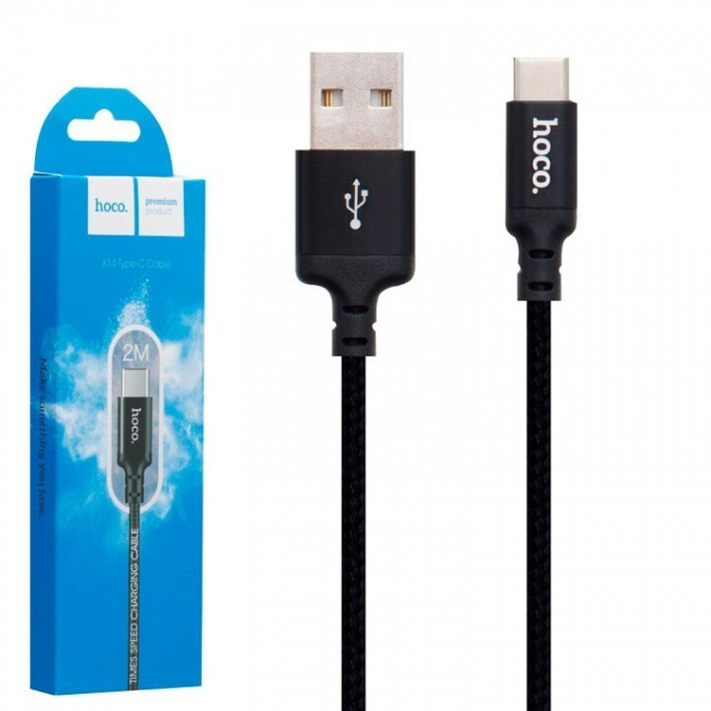 Usb Кабель-зарядка Type-C Hoco X14 Times speed 2.4A 2м в тканевой оплетке черный
