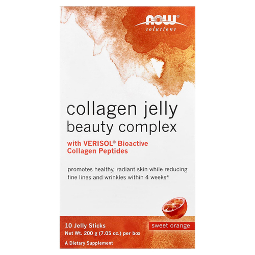 NOW Foods, Solutions, Collagen Jelly Beauty Complex, сладкий апельсин, 10 желейных палочек, 20 г (0,705 унции)