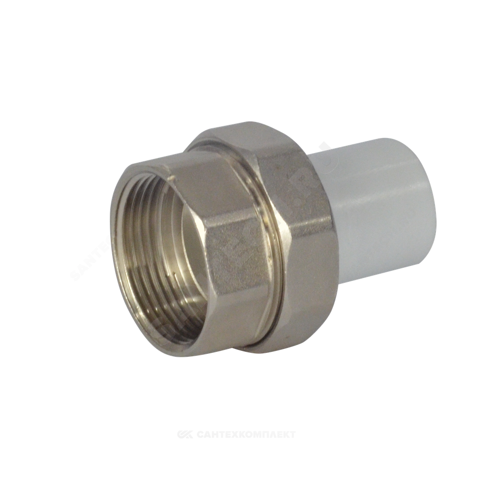 Муфта трубная PP-R комбинированная разъемная белая Дн 20х1/2" Ру25 наруж пайка/ВР VALFEX 10157015