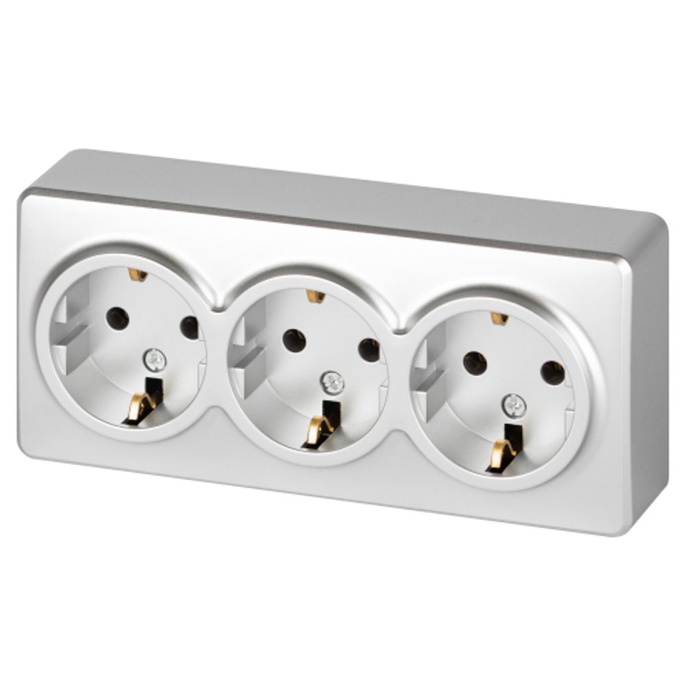 Розетка ЭРА Эксперт 11-2208-03 тройная с заземлением 3х2P+E Schuko IP20 16A-250В ОУ алюминий | Эра Эксперт