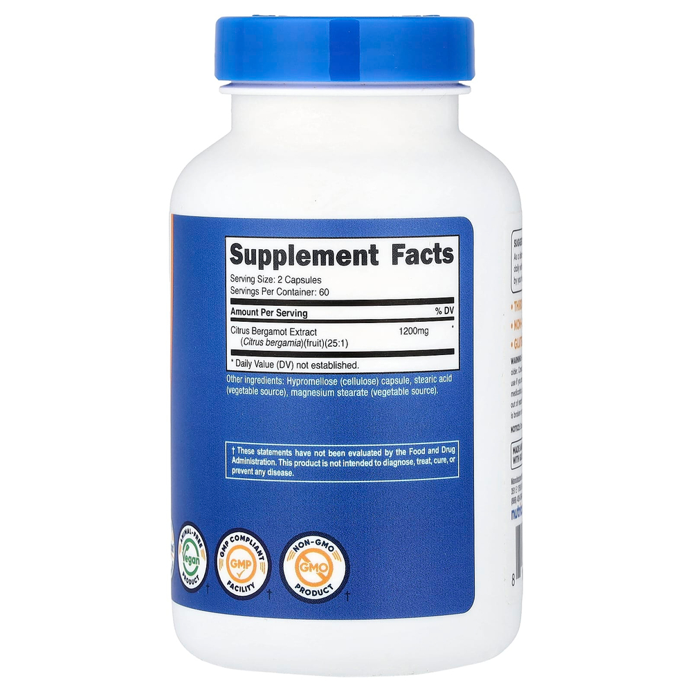 Nutricost, Цитрусовый бергамот, 120 капсул (600 мг в каждой капсуле)