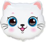 Шар (9''/23 см) Мини-фигура, Голова, Милый Котенок, Белый, 1 шт.