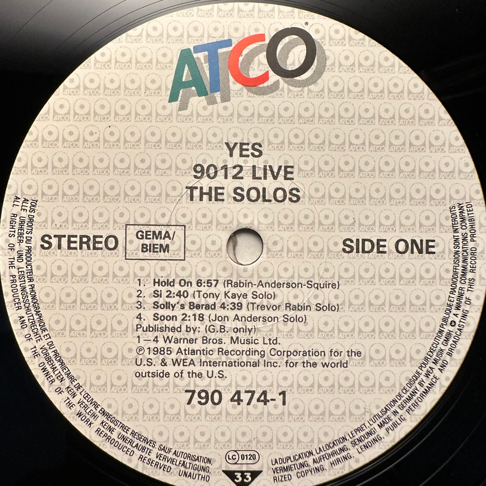 Yes - 9012Live - The Solos (Германия 1985г.)