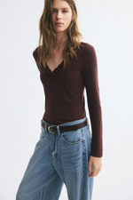 Топ с длинными рукавами и кружевной лентой - H&M