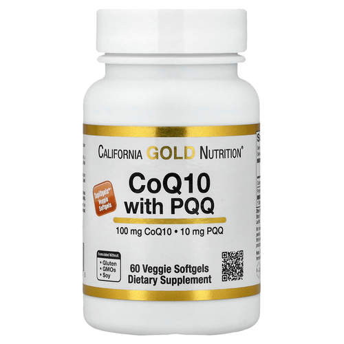 California Gold Nutrition, коэнзим Q10 с PQQ, убихинон класса USP, в растительных капсулах из тапиоки с подсолнечным лецитином, 100 мг, 60 растительных капсул