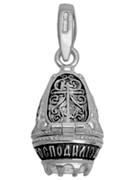 Ладанка из серебра/Чернение/С подвижным ухом/Со вставкой из прозрачного фианита/Казанская БМ