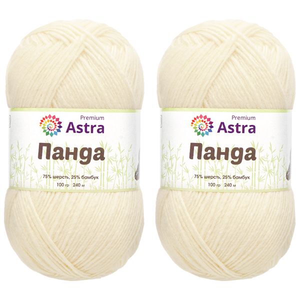 Пряжа Astra Premium (Астра Премиум) Панда (Panda) / уп.2 мот. по 100 г, 240 м, 001 белый