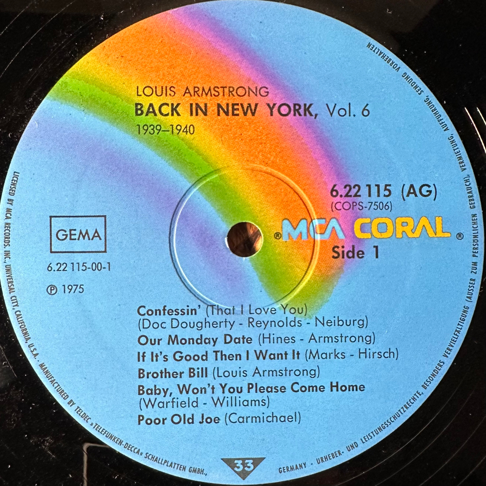 Louis Armstrong ‎– Back In N.Y. Vol. 6 (Германия 1975г.)