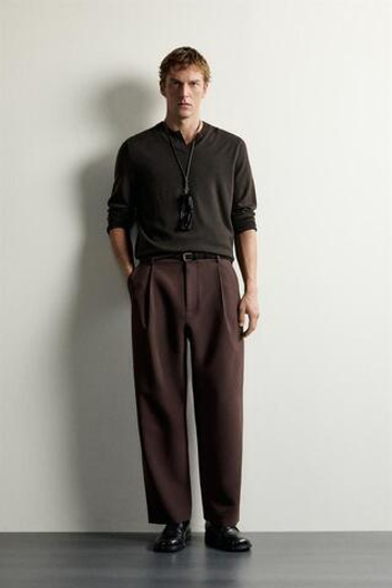 ZARA БРЮКИ RELAXED FIT СО СКЛАДКАМИ, ГРАНАТОВЫЙ