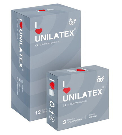 Презервативы UNILATEX ребристые (3 шт.) (Цвет: телесный)