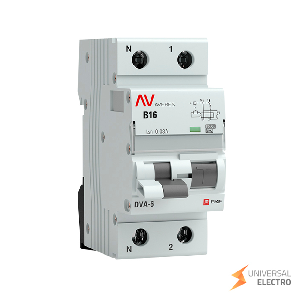 Дифференциальный автомат DVA-6 1P+N 16А (B) 30мА (A) 6кА EKF AVERES