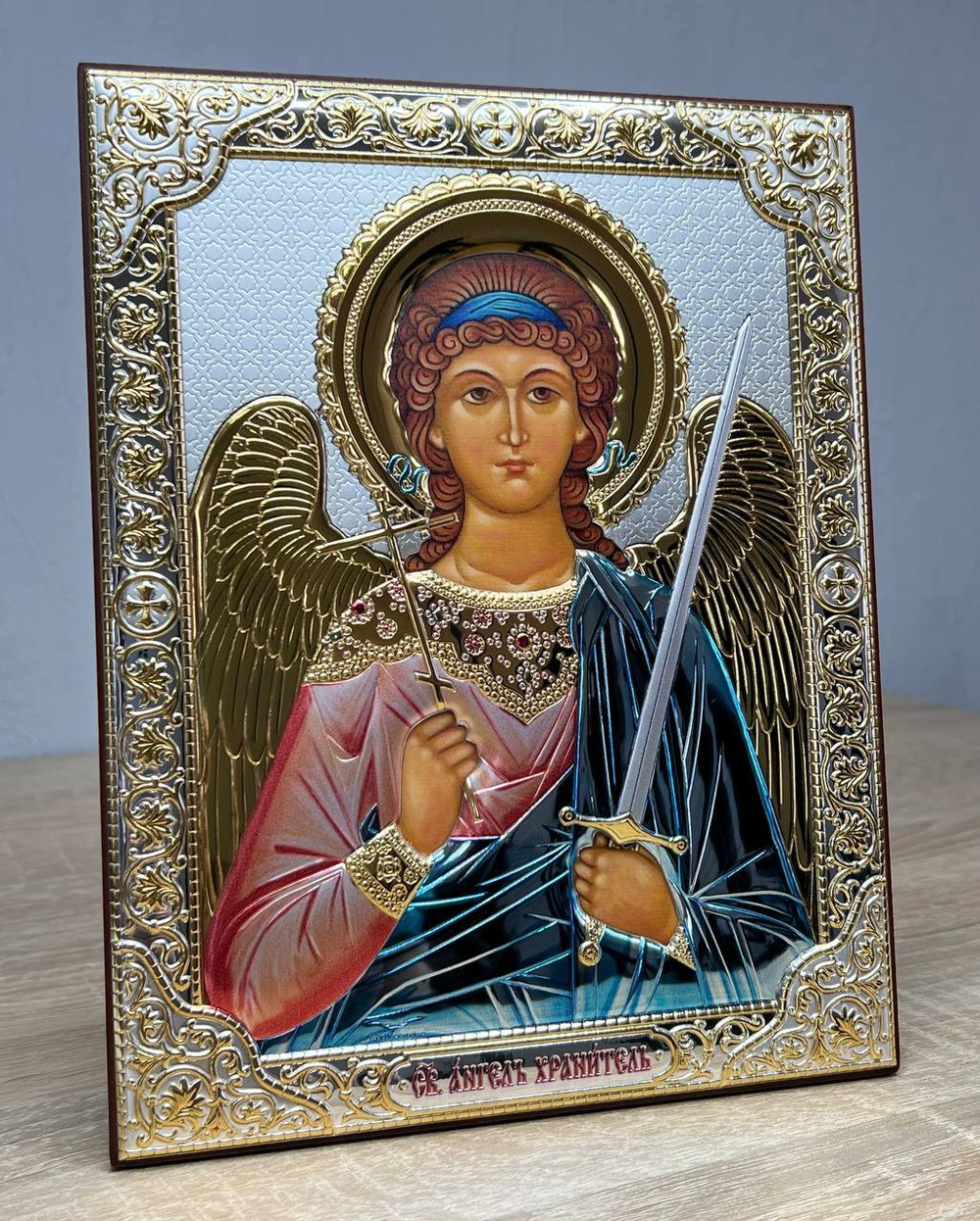 Ангел Хранитель, икона прямоугольная без рамки, красное дерево, эмаль 150х200