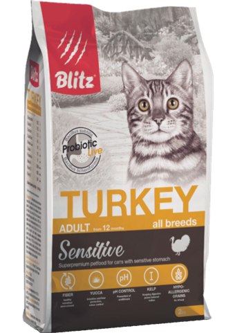 Сухой корм для кошек Blitz Sensitive Turkey Adult Cat All Breeds с индейкой, 2 кг