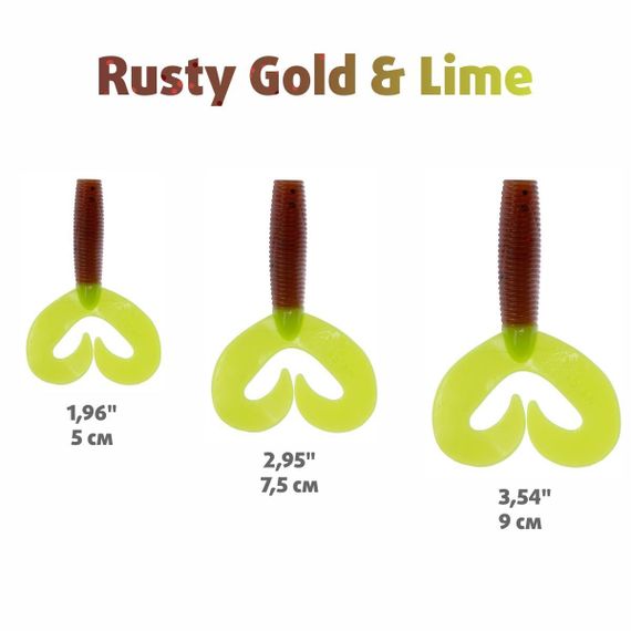Твистер Helios Credo Double Tail 3,54"/9 см Rusty Gold & Lime 5шт. (HS-28-017)