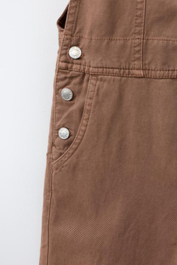 ZARA ЛЬНЯНОЙ ДЛИННЫЙ КОМБИНЕЗОН, КАРАМЕЛЬНЫЙ
