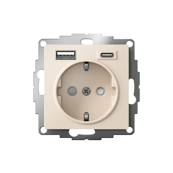 Розетка с USB A+C с заземлением и защитными шторками Systeme Electric AtlasDesign Бежевый ATN000232