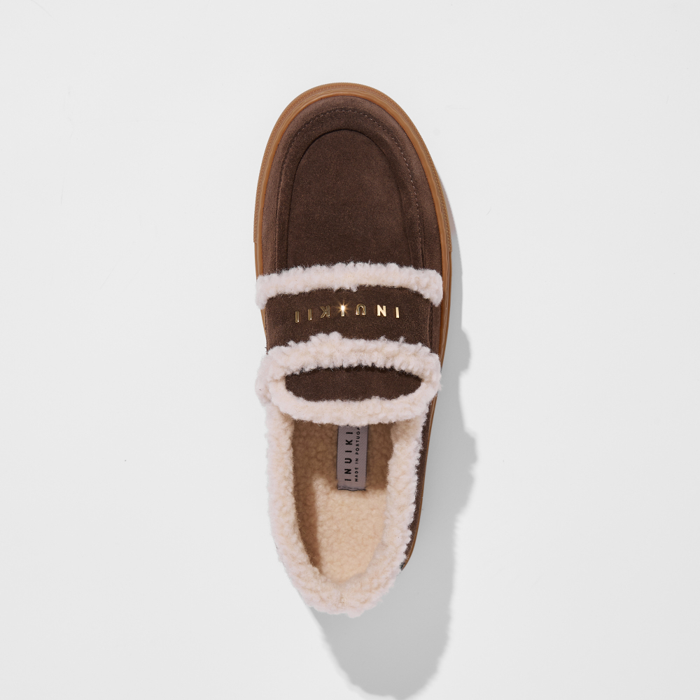 Замшевые кеды INUIKII Shearling Loafer Dark Brown на меху