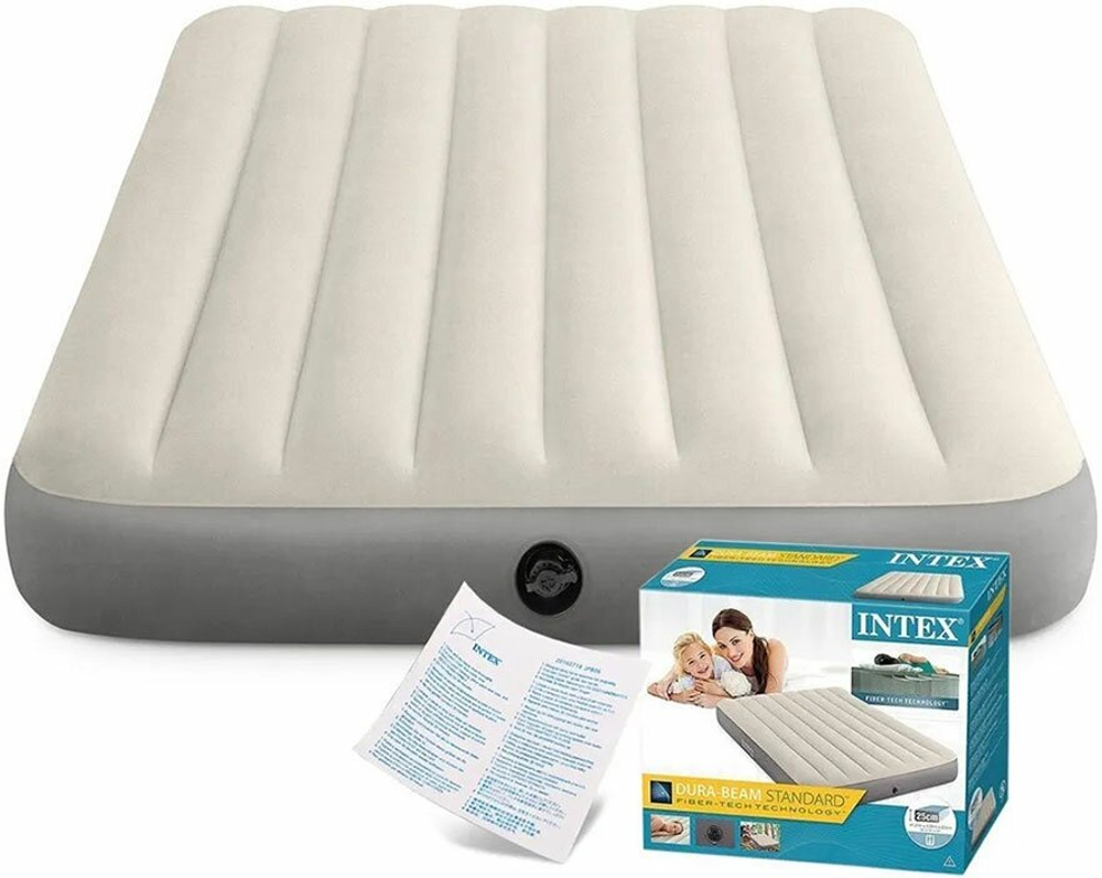 Мaтрас нaдувной Intex 64102 Deluxe Full 137х191х25 см / Крoвать нaдувная Интeкс полуторная велюровая для дома и туризма