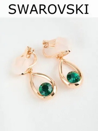 Клипсы-капли Белла с зелеными кристаллами Swarovski