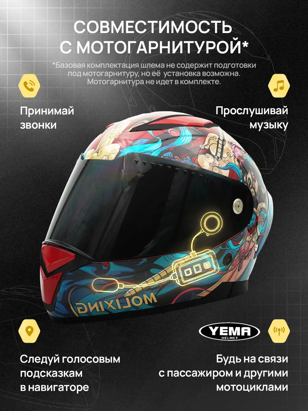 Мотошлем закрытый интеграл для мотоцикла