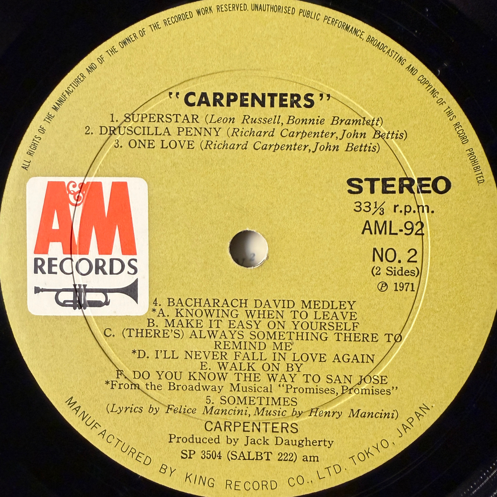 Carpenters ‎– Carpenters (Япония 1971г.)