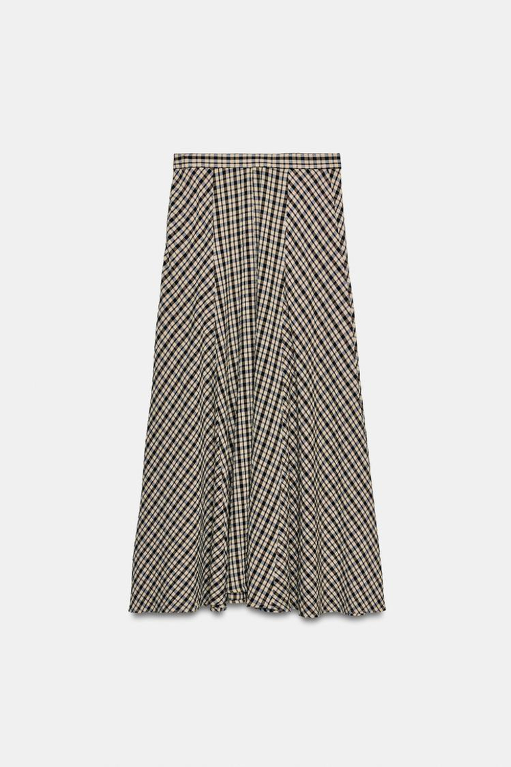 ZARA ЮБКА МИДИ В КЛЕТКУ, ЧЕРНЫЙ/ЭКРЮ