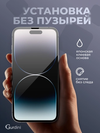 Стекло противоударное iPhone 14 Pro Max 6.7" Gurdini 3D Premium Glass черное