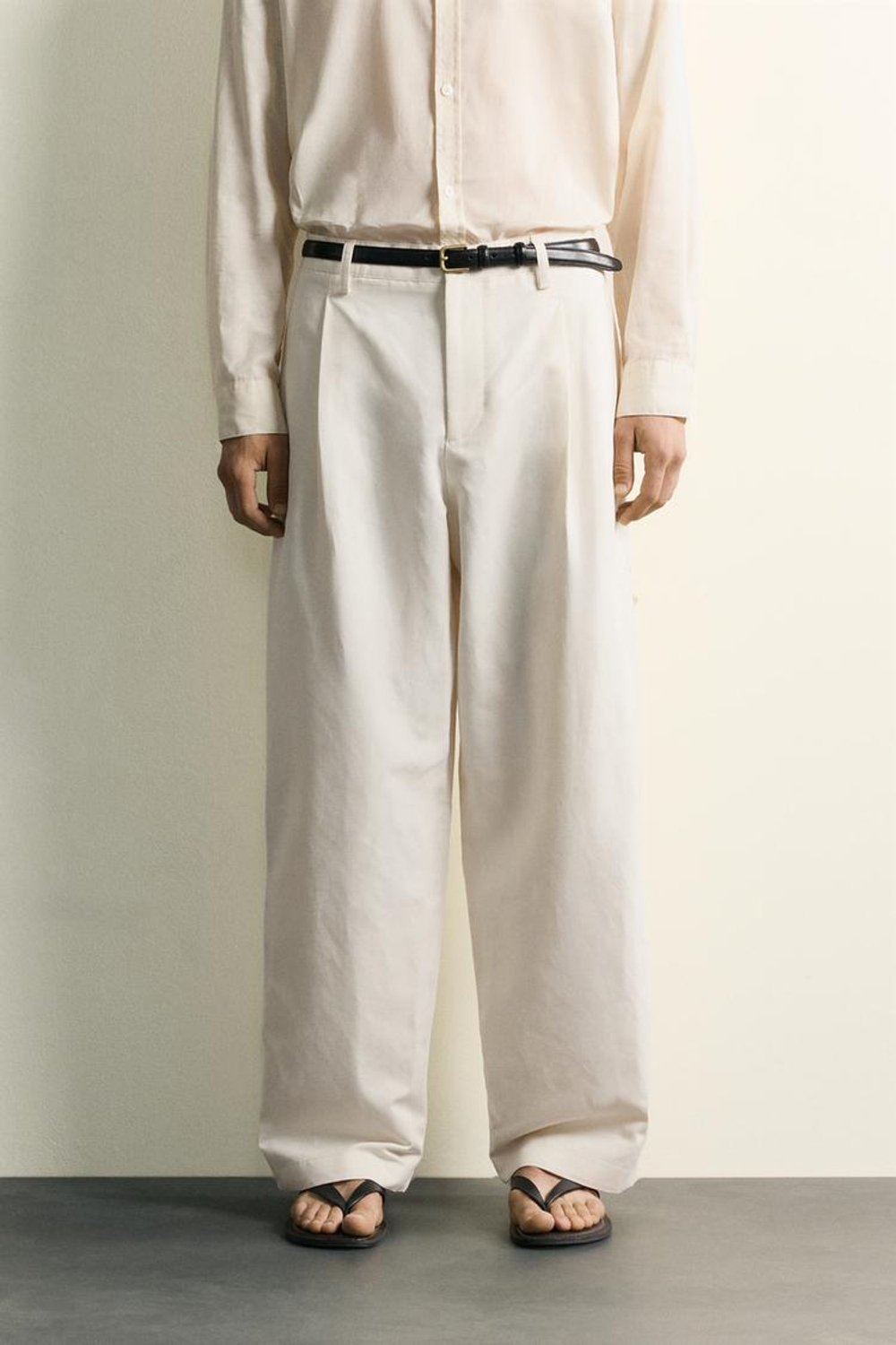 ZARA БРЮКИ RELAXED FIT СО СКЛАДКАМИ, ЭКРЮ