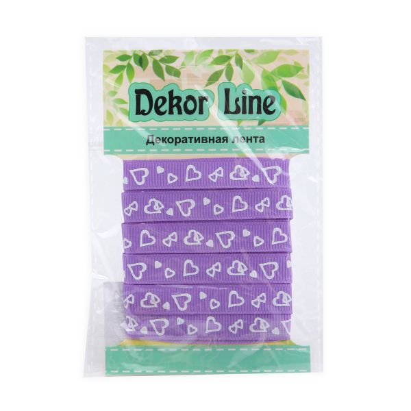 Лента репсовая (в рубчик) Сердечки, 10 мм, 3м, фиолетовый