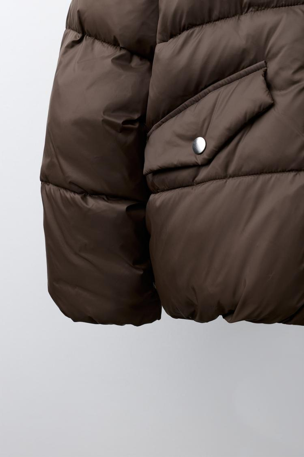 ZARA СТЕГАНАЯ КУРТКА WATER-REPELLENT С КАПЮШОНОМ, КОРИЧНЕВЫЙ