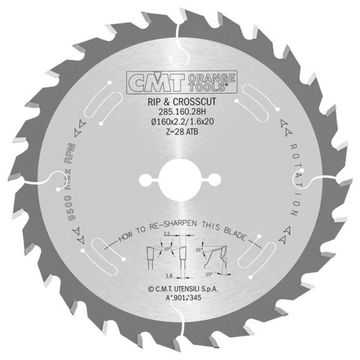 Диск пильный по древесине (160х2.2х20 мм; Z28; ATB) CMT 285.160.28H