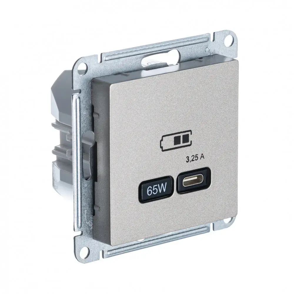 ATLASDESIGN USB РОЗЕТКА тип-С 65Вт высокоскор.заряд. QC, PD, механизм, ШАМПАНЬ